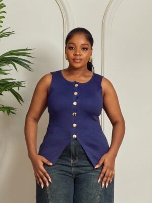 ZR NAVY GOLD BUTTON KNIT WAISTCOAT STYLE TOP