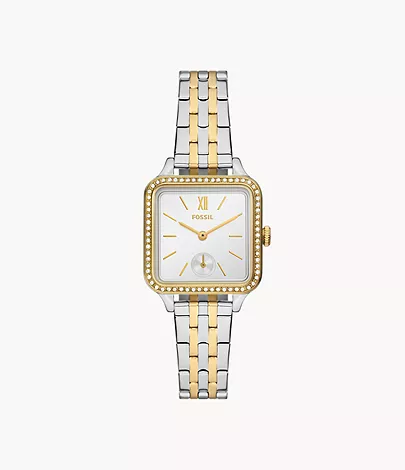 FOSSIL BQ3908 WHITE STUDDED SQUARE FACE MIXED TONE WATCH