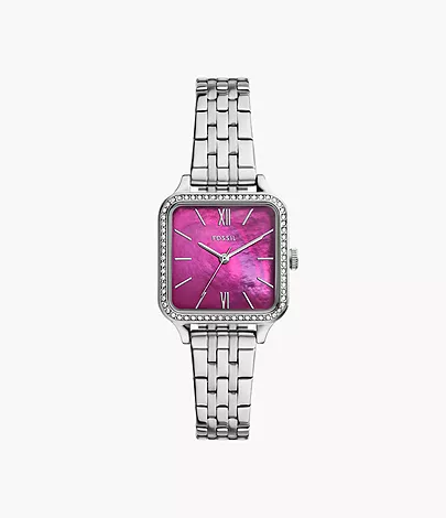 FOSSIL BQ3982 AUBERGINE SQUARE FACE SILVER CHAIN WATCH
