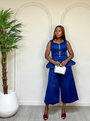 SASHES X HIDES NAVY PEPLUM ZIPPER TOP WITH CULOTTES SUIT SET