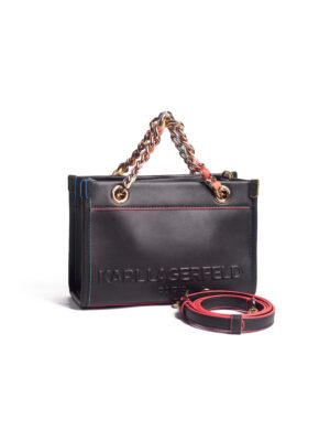 KARL LAGERFELD SAVOIE BLACK MULTICOLOR CHAIN MINI TOTE