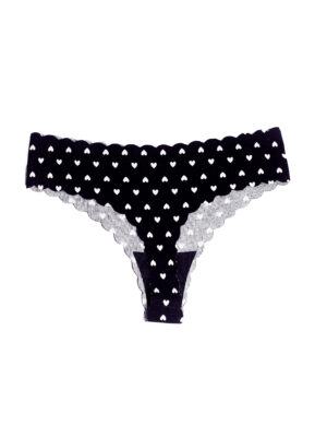 VIMERLEA V2144 BLACK HEART PRINT RIB BONE ARCH THONG PANT