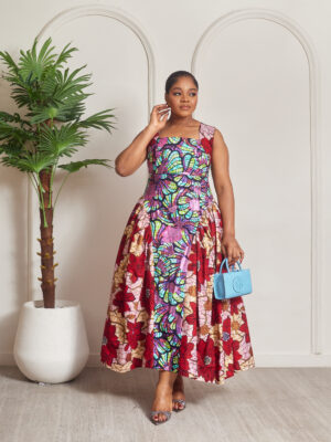 SASHES X HIDES PINK FLORAL X RED GOLD SHIMMER WAX PRINT DOLL DRESS
