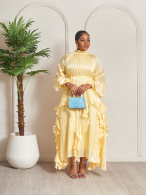 YELLOW REYON WITH FRILLS MAXI DRESS