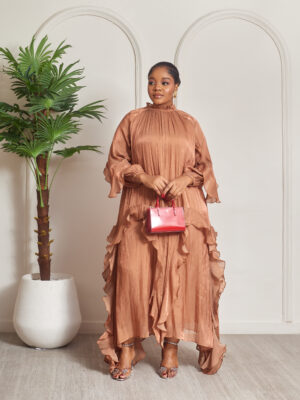 BRONZE REYON WITH FRILLS MAXI DRESS