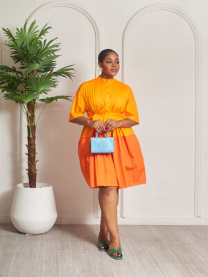 MATILDA ORANGE COLORBLOCK BISHOP SWING DRESS