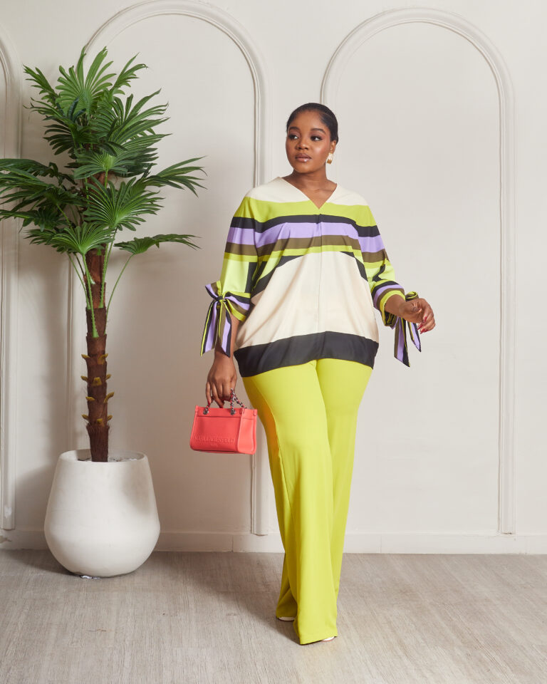 LUMIANCE LEMON RAINBOW PRINT PANT SUIT SET