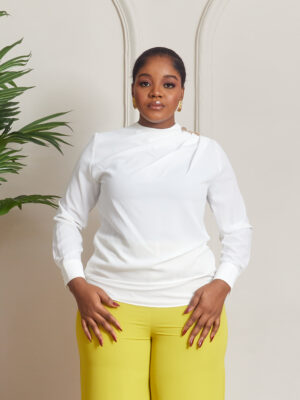 KENNI IVORY GOLD BUTTON DRAPED BLOUSE