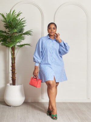 MATILDA BLUE STRIPE PONCHO SHIRT DRESS