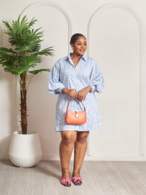 MATILDA BLUE BOLD STRIPE PONCHO SHIRT DRESS