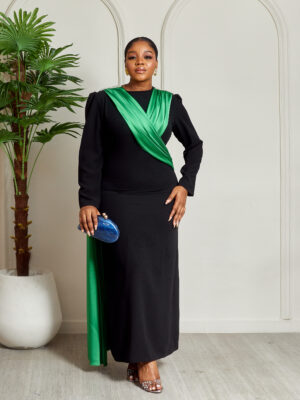 SIMGE BLACK X GREEN CROSS SHAWL MIDI DRESS