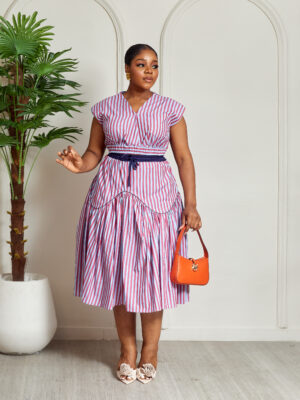 SASHES X HIDES RED BLUE STRIPE CROP TOP WITH ARCH BIAS SKATER SKIRT SUIT SET