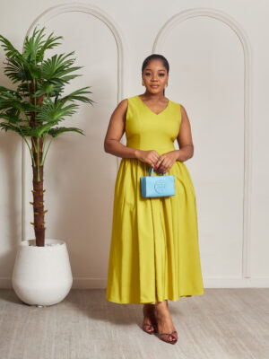(2FOR50K)LPZ OLIVE PLUNGE V DOLL MIDI DRESS