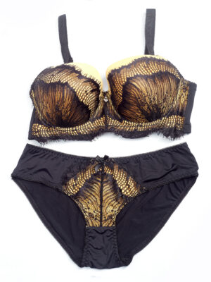 ANGEL C006 CUSTARD BLACK LACE PANT AND BRA SET