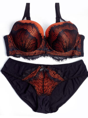 ANGEL C006 ORANGE BLACK LACE PANT AND BRA SET