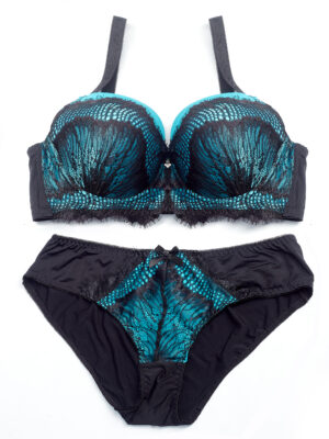 ANGEL C006 TOURQUOISE BLACK LACE PANT AND BRA SET