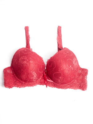 CHAN 1401 WINE PADDED LACE C CUP BRA