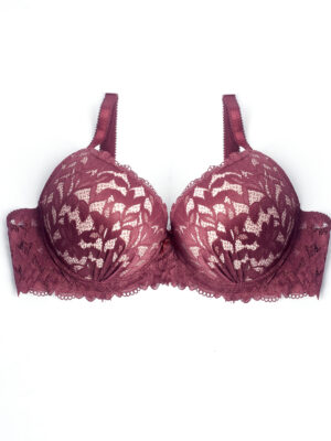 CHAN 4871 CONTRAST BURGUNDY FULL LACE BRA