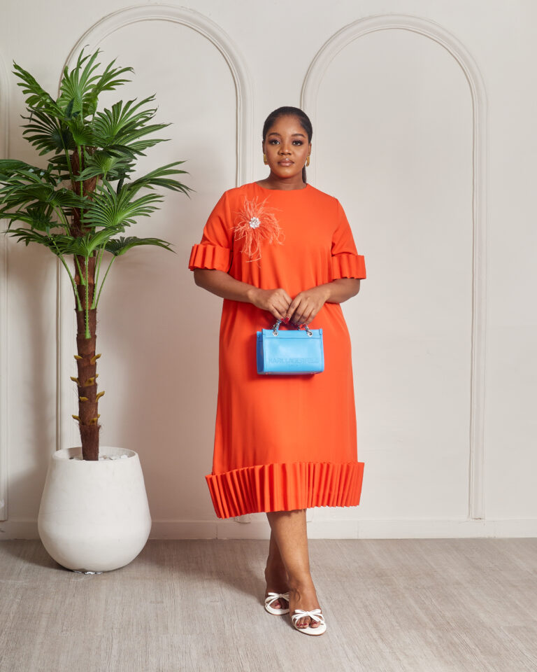 MISS HAVIS ORANGE RUFFLE PLEAT SLEEVE & HEM TUNIC
