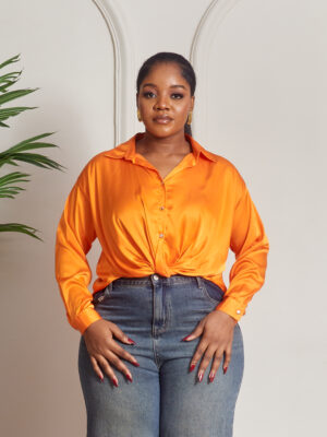 (2FOR50K)AK SRC ORANGE CROP DEEP HEM SILK SHIRT