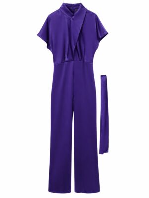 EXPLOSION PURPLE SILK FLARE SLEEVE JUMPSUIT