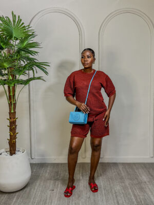 (2FOR40K)ZR CHOCO SEE THROUGH KNIT SHORTS SUIT SET