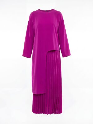 SAY MAGENTA PLEATED WITH ASSYMETRIC 2IN1 DRESS