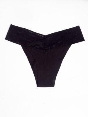 VIMERLEA V2120 BLACK LACE RIB BONE COTTON THONG PANT