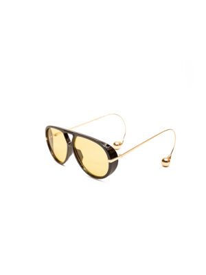 BLACK YELLOW LENSE CURVED FRAME SUNNIES
