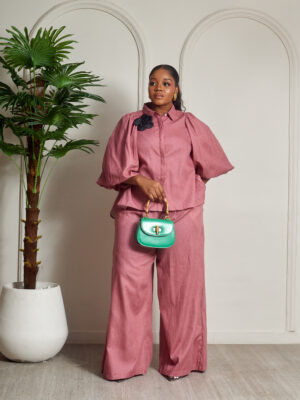 ZR MAUVE BUBBLE SLEEVE PANT SUIT SET