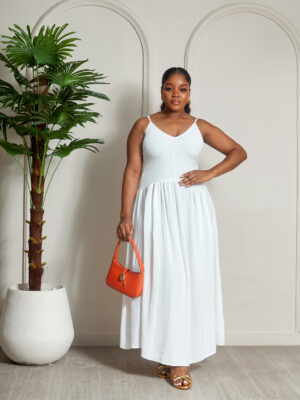 (2FOR50K)WHITE SMOKED THIN STRAP DRESS