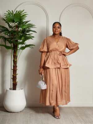 NUDE BUBBLE REYON PEPLUM DETAIL DRESS