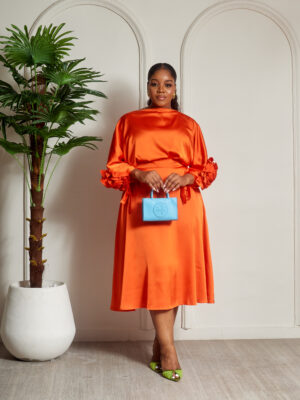 (2FOR60K)ORANGE RUFFLE SLEEVE WITH SKIRT SUIT SET