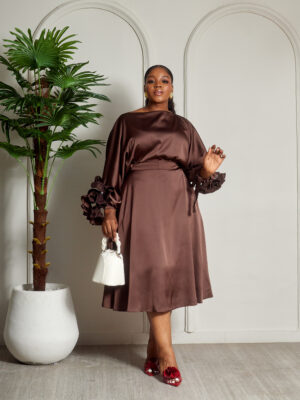 (2FOR60K)CHOCO RUFFLE SLEEVE WITH SKIRT SUIT SET