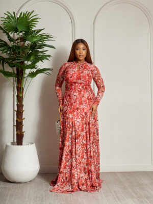 SASHES X HIDES MULTI FLORAL TWIST CUT OUTNECK MESH MAXI