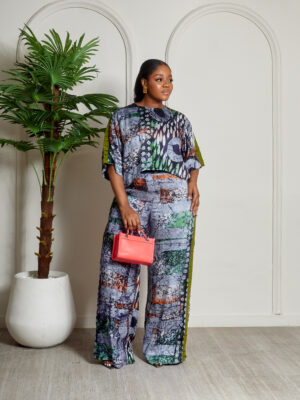 SASHES X HIDES BATIK WITH OLIVE JAWU ON BOX SHIRT & PANT SUIT SET