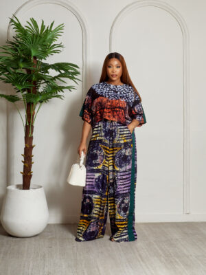 SASHES X HIDES BATIK WITH TEAL JAWU ON BOX SHIRT & PANT SUIT SET
