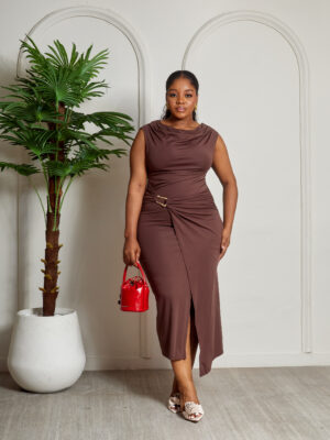 LALA CHOCO DRING DRAPED BODYCON DRESS