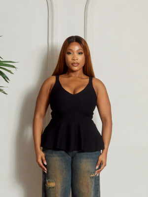 DILVIN BLACK BANDAGE PEPLUM TOP