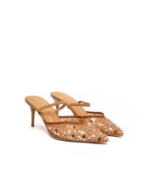 (2FOR50K)ZR BROWN PEARL SEQUIN DETAIL SLING BACK MULES