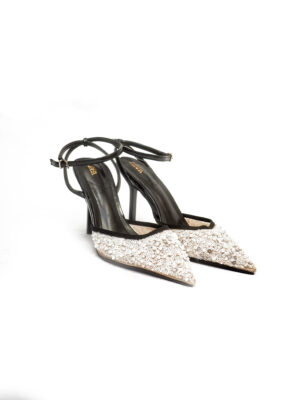 (2FOR50K)ZR BLACK WITH WHITE PEARL X SEQUIN WRAP ROUND SHOES