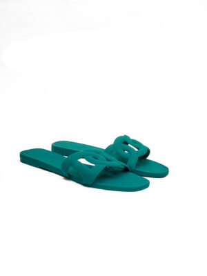 (2FOR60K)GREEN WOVEN JELLY SLIDES