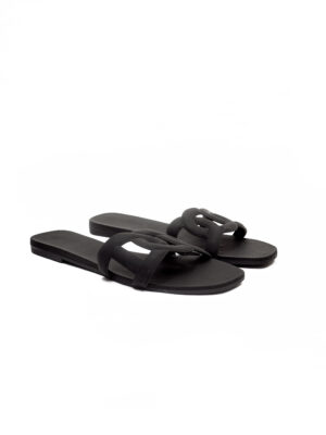(2FOR60K)BLACK WOVEN JELLY SLIDES