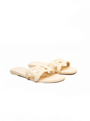 (2FOR60K)CREAM WOVEN JELLY SLIDES