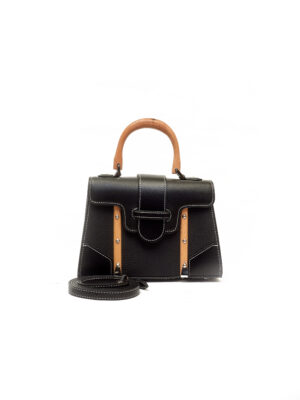 BLACK REFINED GRAIN WOOD INSERT TOP HANDLE BAG