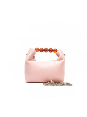 PINK REFINED GRAIN PEARL HANDLE GRAB HANDLE BAG