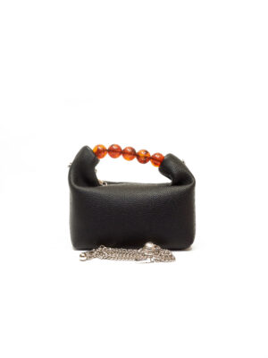 BLACK REFINED GRAIN PEARL HANDLE GRAB HANDLE BAG