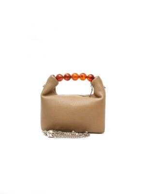 TAUPE REFINED GRAIN PEARL HANDLE GRAB HANDLE BAG