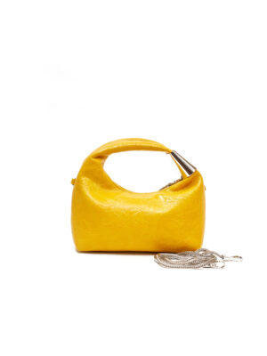 SELIN WEISS YELLOW CRINKLED LEATHER ROUND BAG
