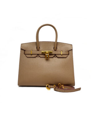 TAUPE WBK30 SAFFIANO LEATHER BUCKLE DETAIL GRAB HANDLE TOTE